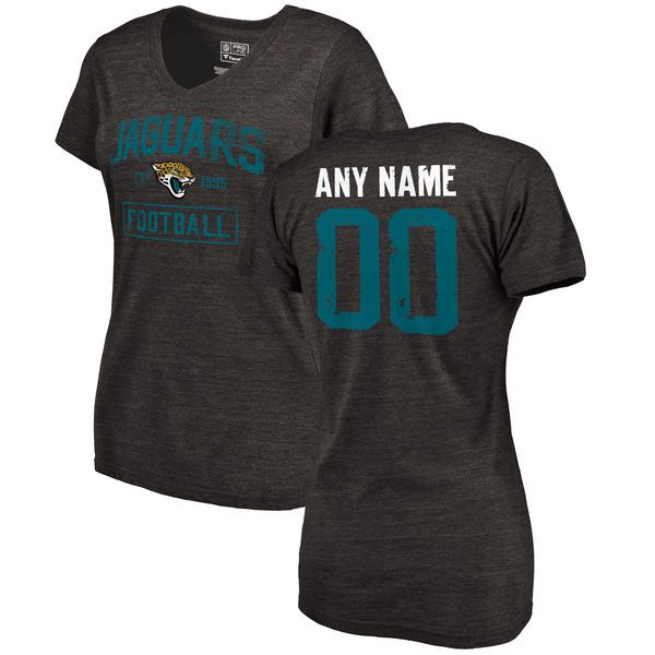 Women Black Jacksonville Jaguars Distressed Custom Name and Number Tri-Blend V-Neck NFL T-Shirt->->Sports Accessory